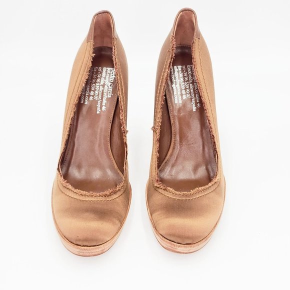 PEDRO GARCIA Pumps Bronze Satin Fringe Chunky Heels Size 38.5 - Picture 3 of 7